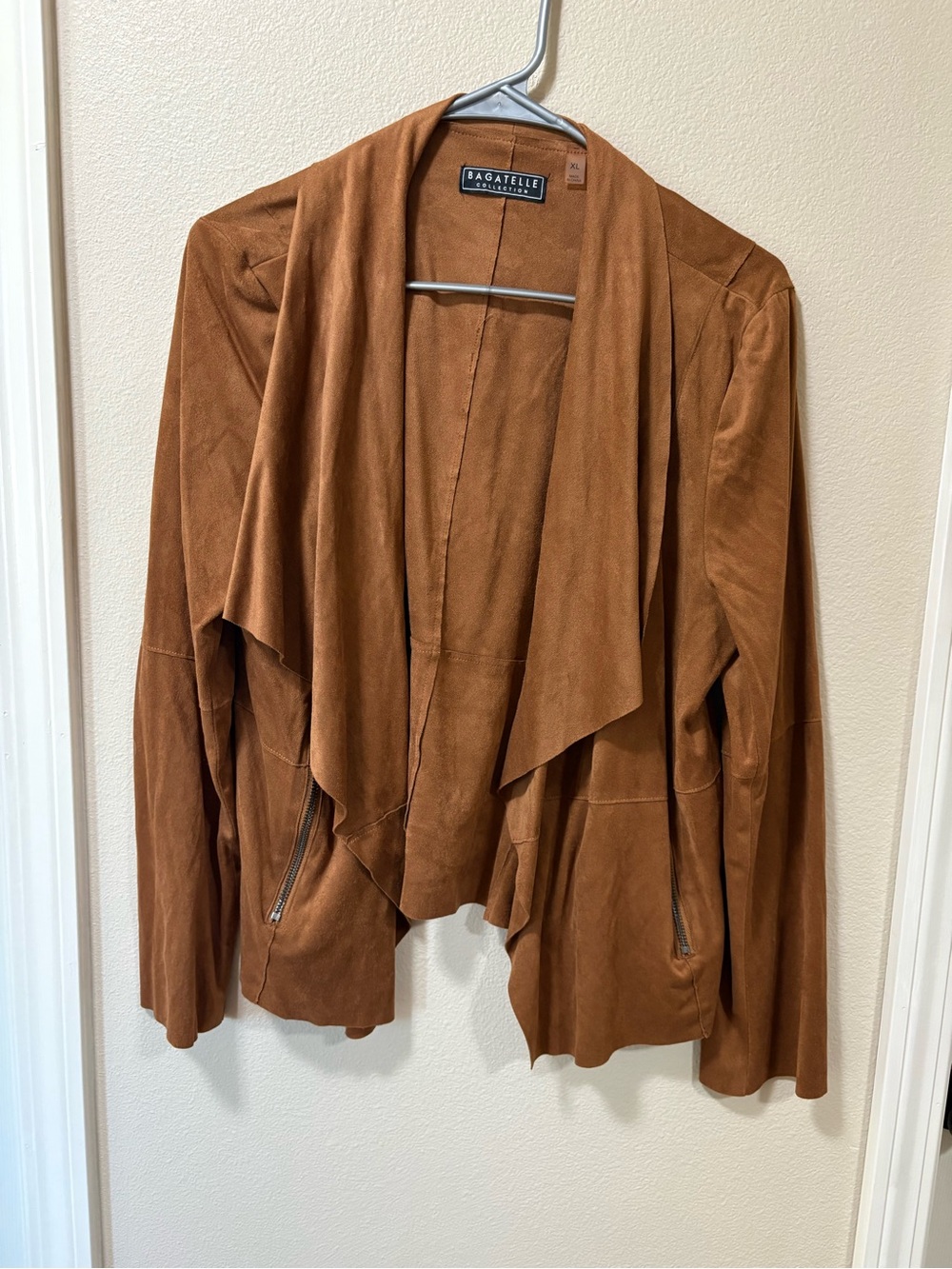 bagatelle Tan Suede Open Drape Front Jacket